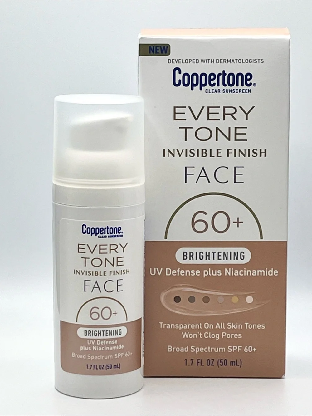 NEW Coppertone Every Tone Invisible Finish Face Sunscreen SPF 60+ Brightening